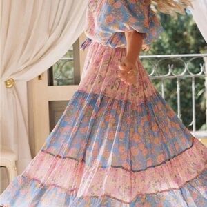 Spell and The Gypsy collection Blue and Pink Floral Maxi Skirt